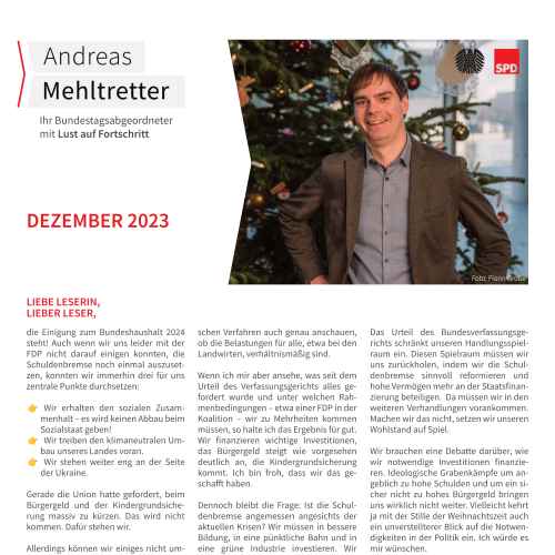 Titelseite des Newsletters Andreas Mehltretters